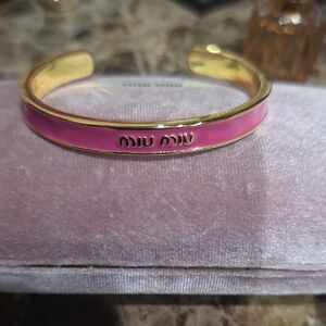Miu Miu Gold and Pink Cuff Bracelet